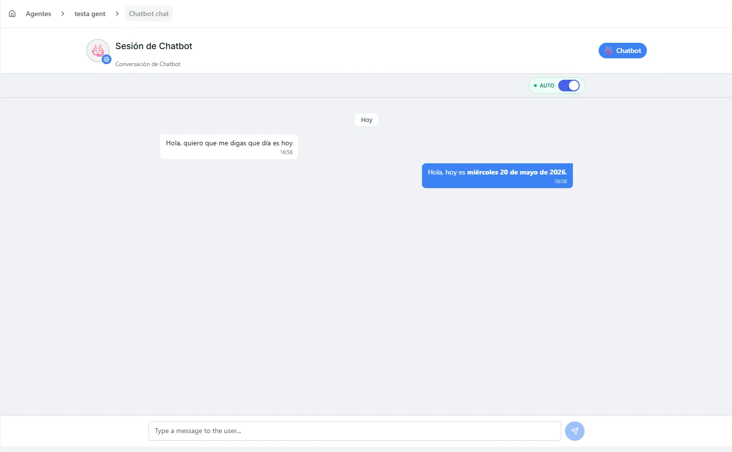 Chatbot Chat View with agent toggle