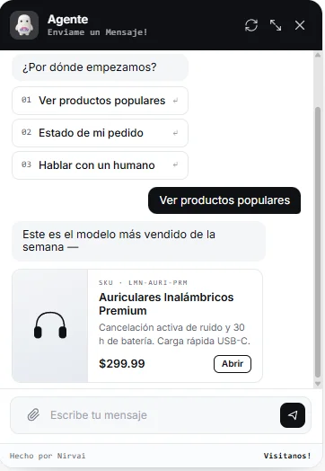 Minimalist theme: clean light surface, solid dark header, numbered option buttons, product card with image and price