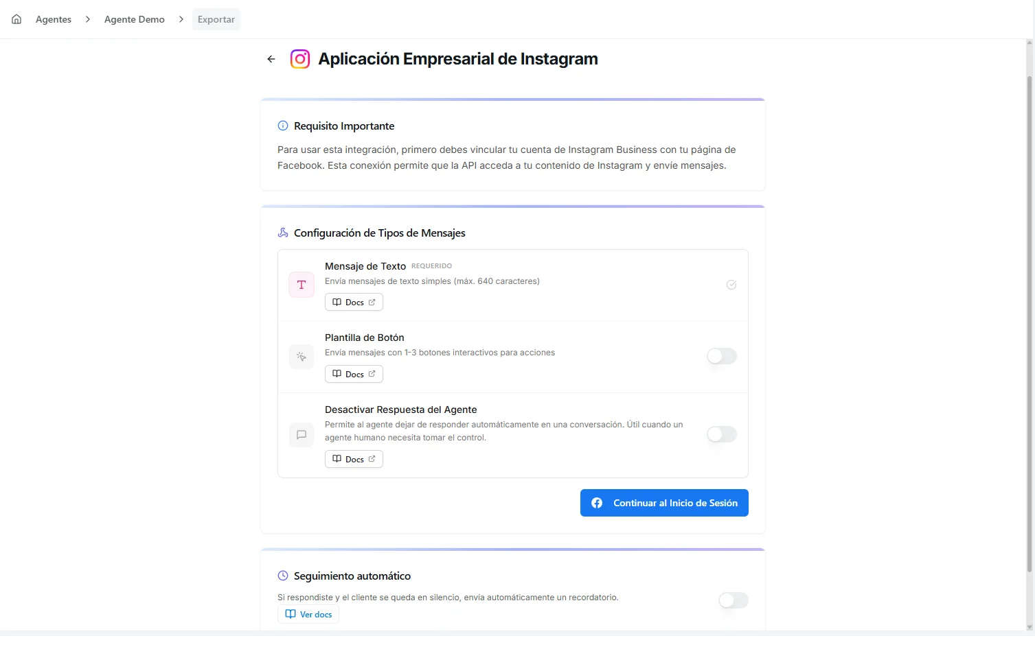 Instagram Business App setup with page selection