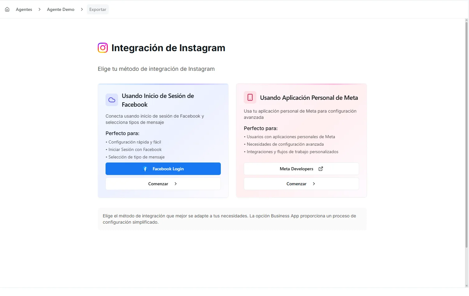 Instagram channel export showing a connected business account