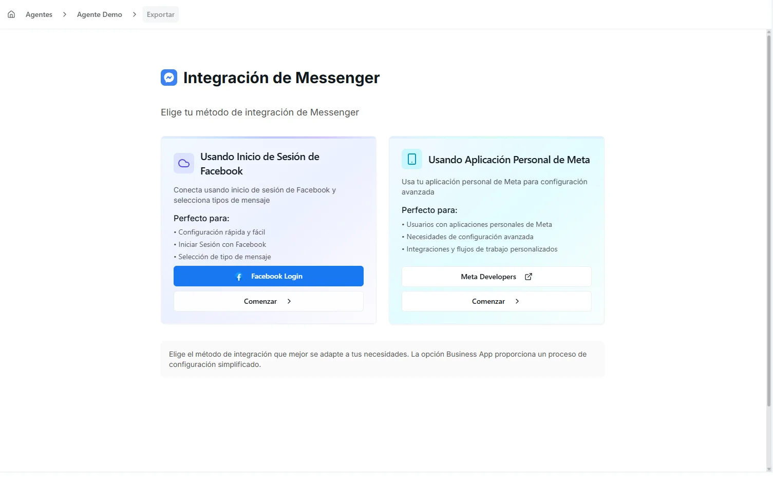 Messenger channel export showing a connected Facebook Page