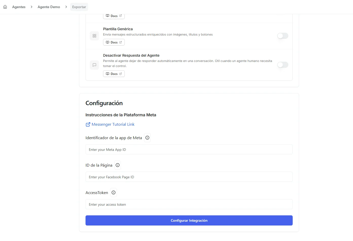 Messenger manual configuration form