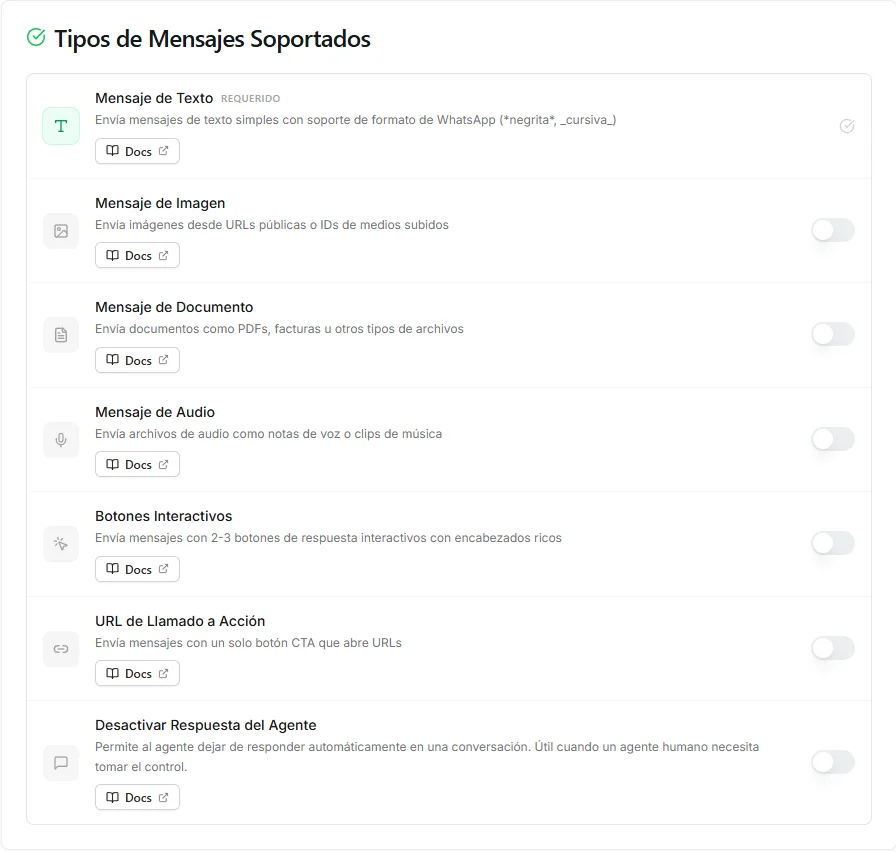 WhatsApp export message types configuration