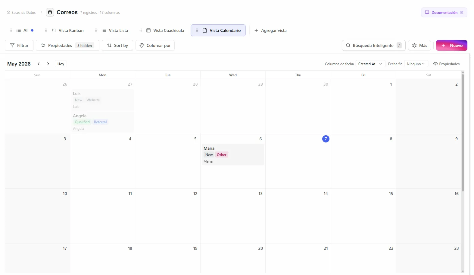 Calendar view showing colored events across multiple days