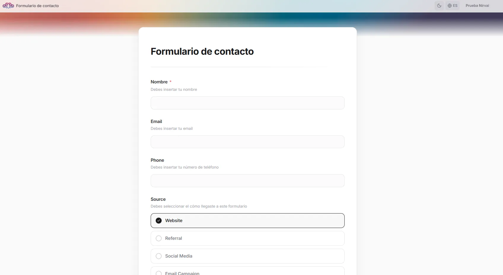 Public classic form with cover image and fields