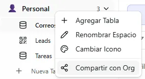 Right-click menu showing the "Share with Org" option