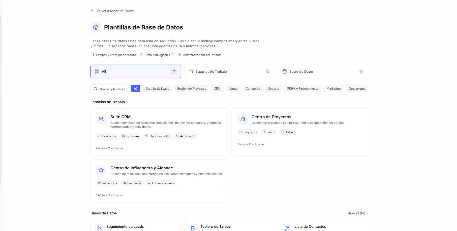 The templates page showing category filters and template cards in a grid
