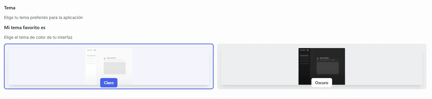 The theme selector showing light and dark mode options side by side