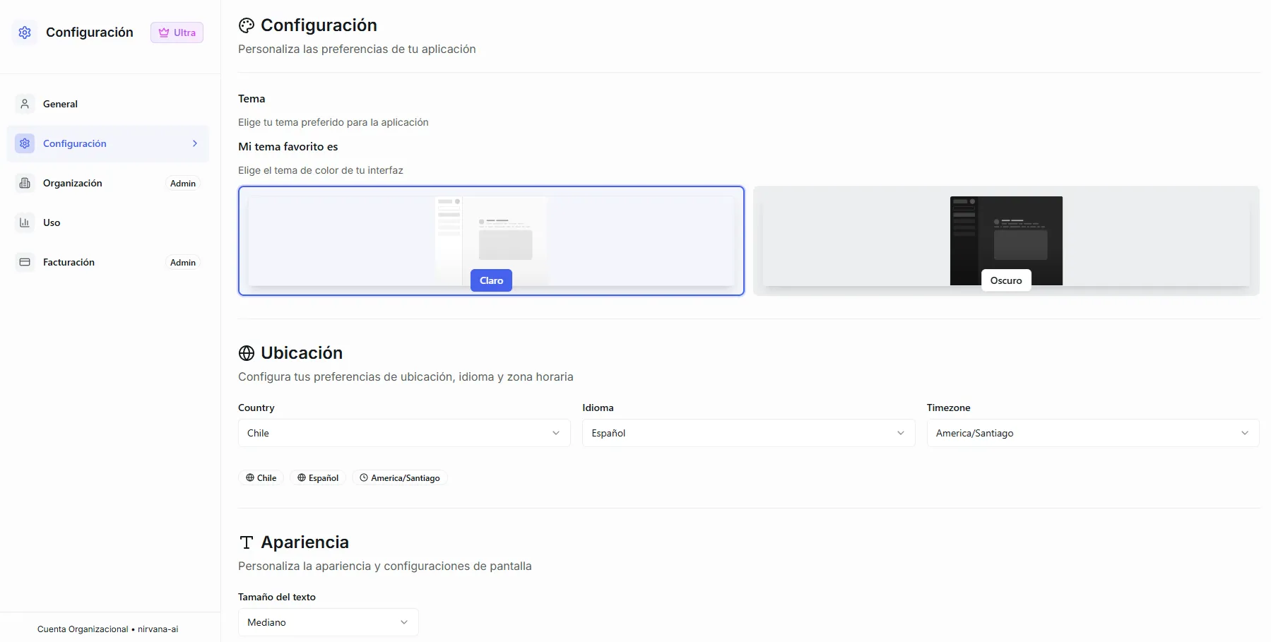 The Settings page showing the left sidebar with all available tabs