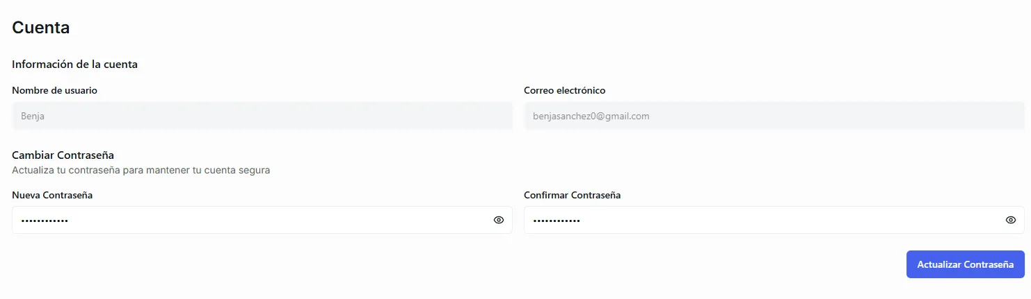 The password change form with the new password and confirm fields